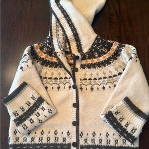 Altar'd State Cream and Brown Hooded Cardigan- Addie fair Isle Cardigan